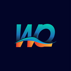 Initial letter logo WQ company name blue and orange color swoosh design. vector logotype for business and company identity.