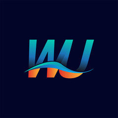Initial letter logo WU company name blue and orange color swoosh design. vector logotype for business and company identity.