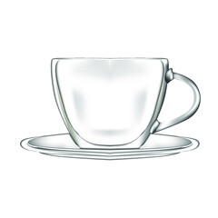 Vector illustration of clear glass mug or cup isolated on white background