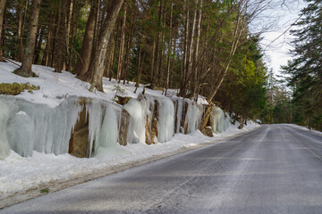 Winter road in Acadia National Park , Maine, USA