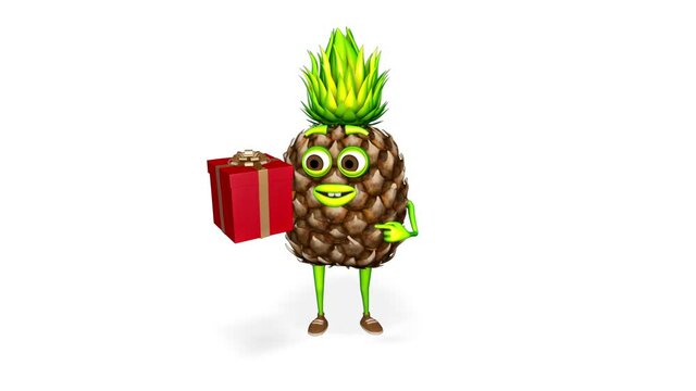 Pineapple Shows Gift Loop On White Background
