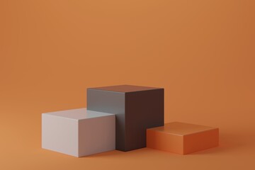 White gray orange podium on gradient orange background.