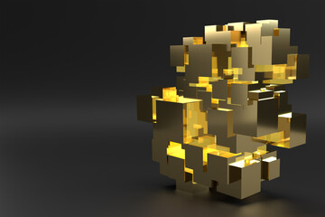 Abstract 3d Golden Cubes. 3D Render Background Design.