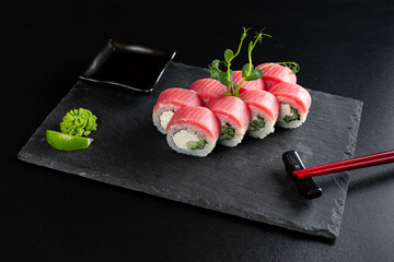 japanese sushi food. Maki ands rolls with tuna.