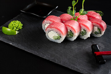japanese sushi food. Maki ands rolls with tuna.