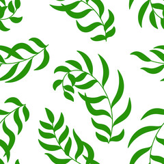 Willow leaves. Seamless pattern. Vector green leaf. Hand drawn repeating elements. Fashion print. Design for textile. Natural background