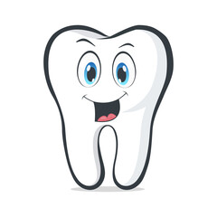 Smiling cartoon tooth. Healthy tooth with smiling face. Cartoon emoticon face with a smiling expression. Oral dental hygiene. Funny emoticon mascot icon. Vector illustration