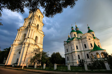 Fototapeta na wymiar Orthodox Cathedral of the Nativity of the Virgin in the Ukrainian Baroque style in Kozelets, Chernihiv region, Ukraine.