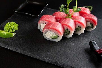 japanese sushi food. Maki ands rolls with tuna.