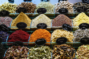 heaps of spices in the Egyptian bazaar. High quality photo