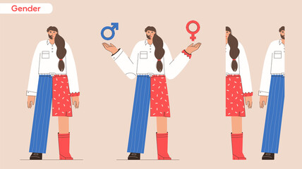 Gender identity concept. Half man and woman