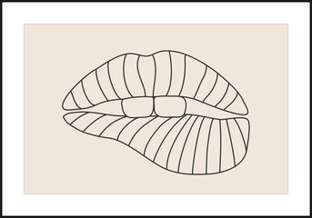 Minimalist contemporary woman beauty lips line art