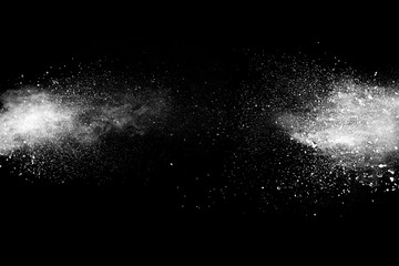 Explosion of white powder isolated on black background. Abstract colored background. holi festival.