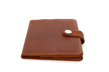 leather brown wallet on a white background