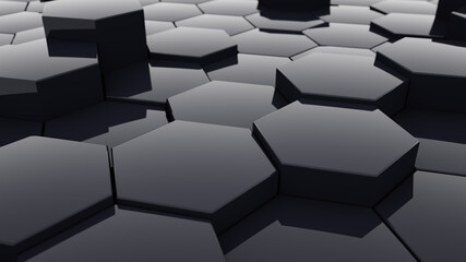 Futuristic surface concept with hexagons. Abstract hexagon geometric surface, minimal texture. Digital banner design. Trendy sci-fi technology background. Abstract Honeycomb Background. 3d render