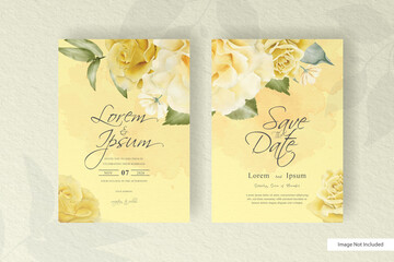Minimalist wedding card template with yellow floral and watercolor splash concept