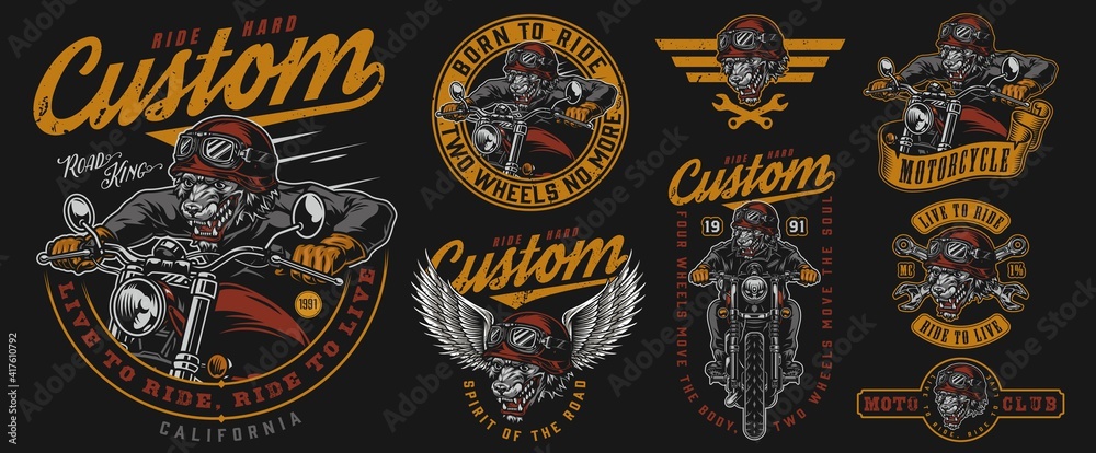 Poster Vintage motorcycle colorful badges