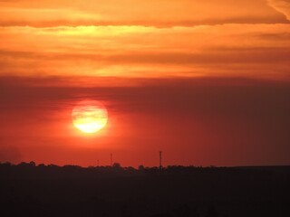 Beautiful sunset with orange sky in Brazil