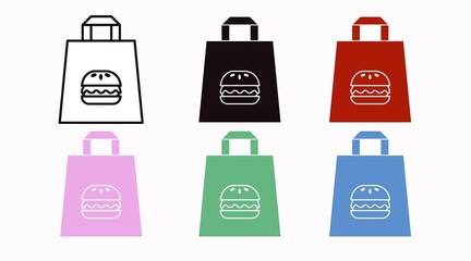 Vector Isolated Colors Burger Take Away Bag Icon or Sign Set