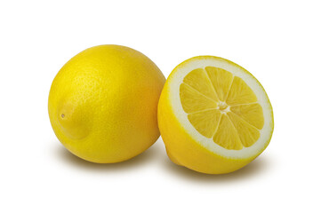 Whole and a half lemon fruits isolated on white background with clipping path.