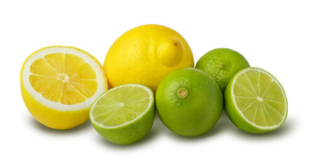Group of lime and lemon fruits isolated on white background with clipping path.