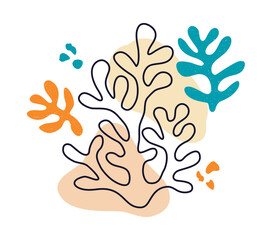 Vector contemporary composition with aesthetic hand drawn abstract leaves and fluid shape forms. Creative Matisse inspired floral illustration. Childish scandinavian background, wallpaper, print