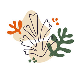 Vector contemporary composition with aesthetic hand drawn abstract leaves and fluid shape forms. Creative Matisse inspired floral illustration. Childish scandinavian background, wallpaper, print