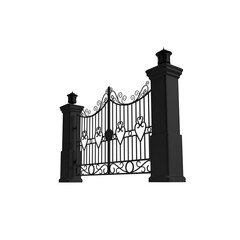 wrought gate on white background