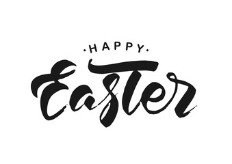 Hand drawn modern brush ink lettering of Happy Easter isolated on white background.