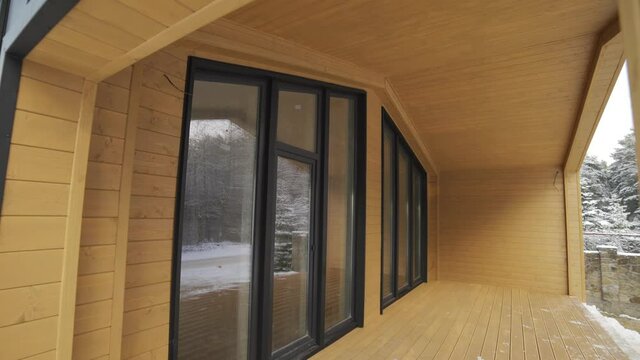 exterior of a frame house under construction.
