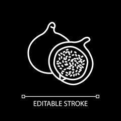 Fig white linear icon for dark theme. Exotic fresh fruit. Healthy eating. Vitamin and nourishment. Thin line customizable illustration. Isolated vector contour symbol for night mode. Editable stroke