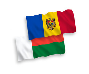 Flags of Moldova and Madagascar on a white background