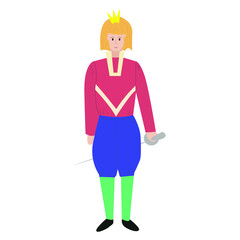Prince in a suit and with a sword , children's illustrations for creativity