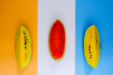 Fresh watermelon from the farm is placed in the kitchen.