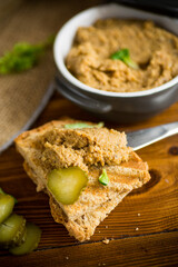 fried buckwheat croutons with cooked homemade pate