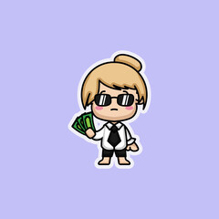 Cute chibi girl in love with money