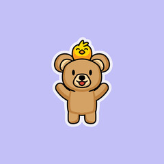 Cute teddy bear and chicks sticker chibi