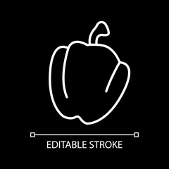 Bell pepper white linear icon for dark theme. Fresh vegetable. Veggie for cooking. Healthy eating. Thin line customizable illustration. Isolated vector contour symbol for night mode. Editable stroke