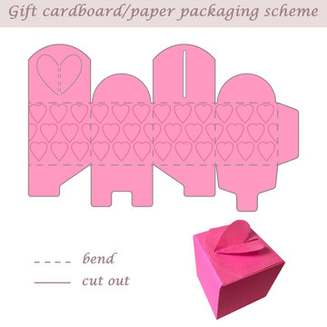 Heart shaped gift paper or cardboard packaging scheme box for presents and events, multi purpose, laser cut