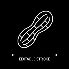 Peanut white linear icon for dark theme. Nut shell. Healthy eating. Nutrient food product. Thin line customizable illustration. Isolated vector contour symbol for night mode. Editable stroke