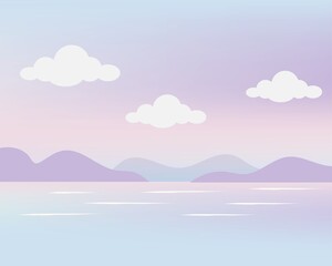 Cute pink purple pastel landscape and tiny clouds
