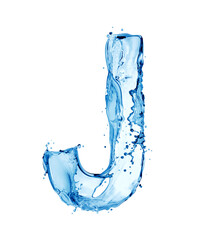 Latin letter J made of water splashes, isolated on a white background