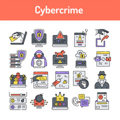 Cybercrime line icons set. Isolated vector element.