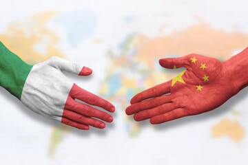 Italy and China - Flag handshake symbolizing partnership and cooperation