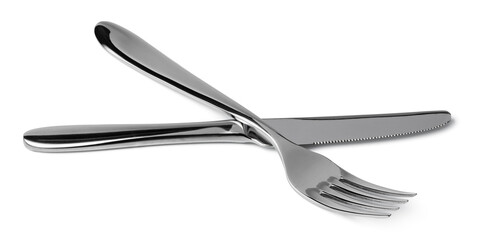 Silver fork and knife isolated on white background