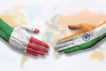 Italy and India - Flag handshake symbolizing partnership and cooperation