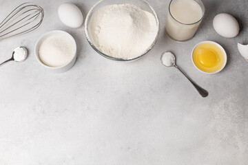 Fototapeta na wymiar Ingredients for making pancakes for Shrovetide