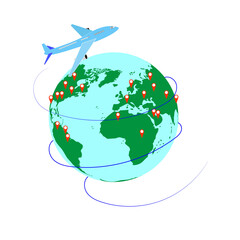 airplane fly around the world. traveling concept