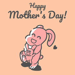 Happy Mothers Day, Cute Animal Character Hand Draw. Vector Rabbit and little rabbit sticker for Mother's day or sale shopping special offer poster. Best Mom ever greeting card