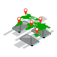 concept of communication around the world, isometric illustration